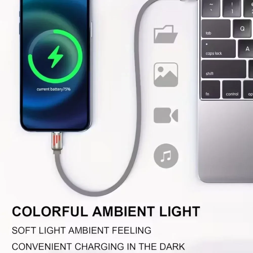 4-in-1 Fast Charging USB Cable, Multi-Port Charging with Color LED Lights